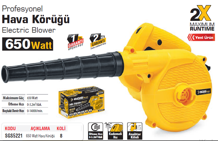 SGS5221 PROFESYONEL 650 WATT HAVA KÖRÜĞÜ 